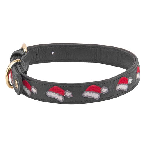 Halo Leather Dog Collar - Black/Santa Hat