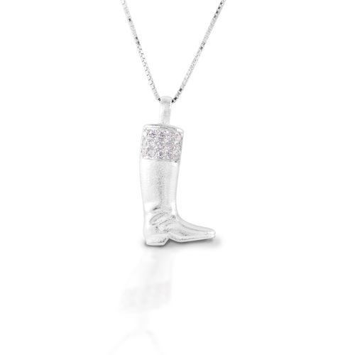 Kelly Herd English Boot Necklace - Sterling Silver/Clear