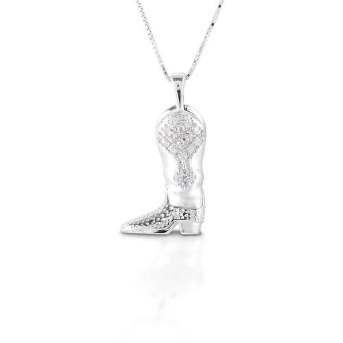 Kelly Herd Western Boot Necklace - Sterling Silver/Clear