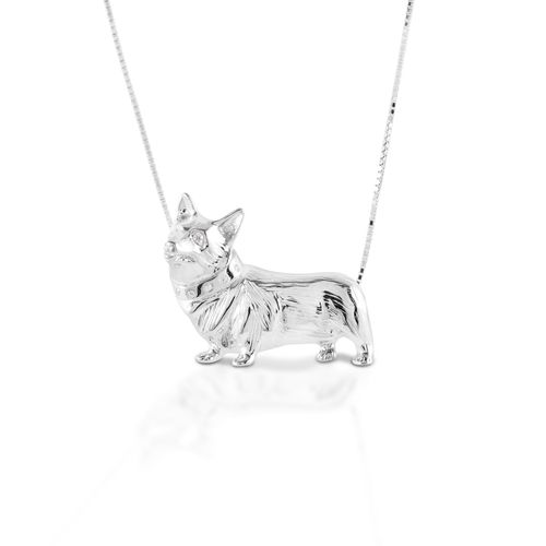 Kelly Herd Large Corgi Necklace - Sterling Silver/Clear