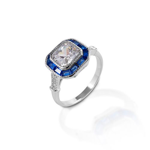 Kelly Herd Small Asscher Cut Spinel Ring - Sterling Silver/Blue