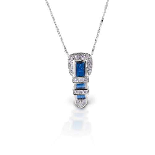Kelly Herd Ranger Style Buckle Necklace - Sterling Silver/Blue