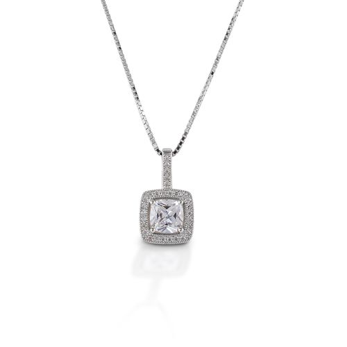 Kelly Herd Square Bezel Set Pave Pendant - Sterling Silver/Clear