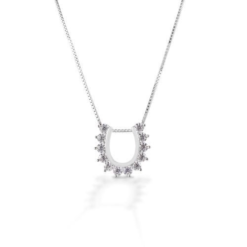 Kelly Herd Outside Set Horseshoe Necklace - Sterling Silver/Clear