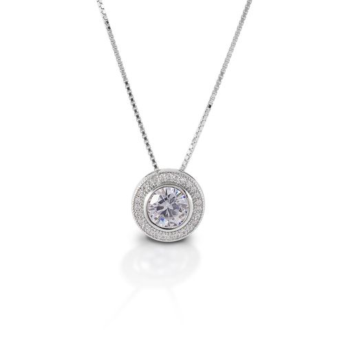 Kelly Herd Round Bezel Set Pave Necklace - Sterling Silver/Clear