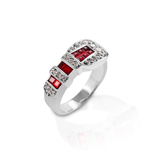 Kelly Herd Ranger Style Buckle Ring - Sterling Silver/Red