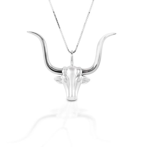 Kelly Herd Large Longhorn Pendant - Sterling Silver/Clear