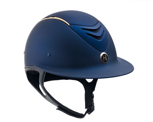 One K Avance Wide Brim Rose Gold Stripe Helmet - Navy Matte Rose Gold Stripe