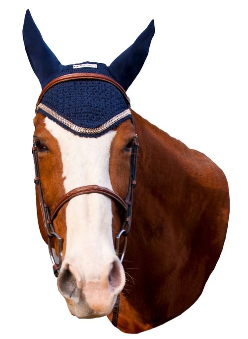Equine Couture Fly Bonnet with Gold Chain - EC Navy