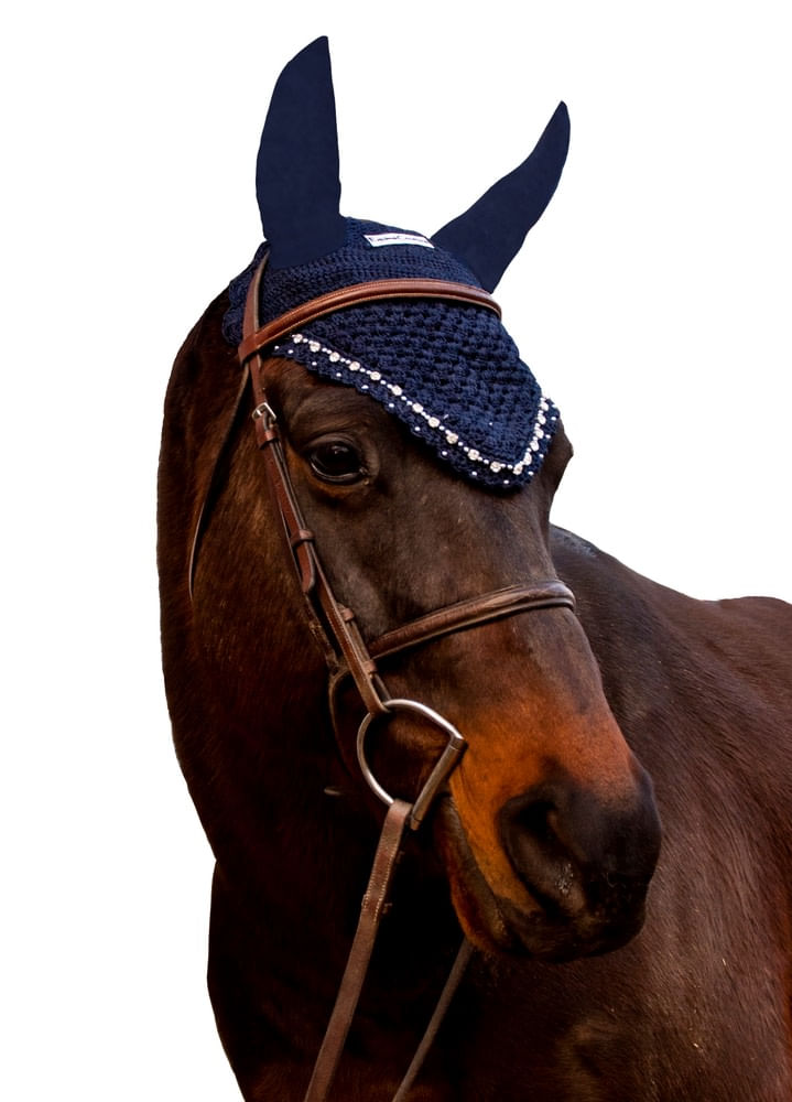 Equine Couture Fly Bonnet With Crystals Ec Navy Equine Couture 102