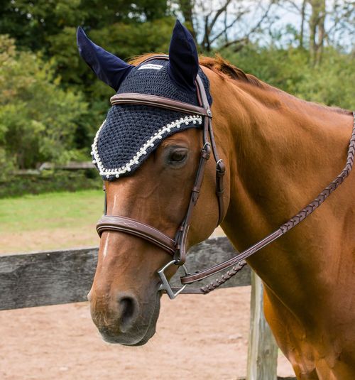 Equine Couture Fly Bonnet with Pearls and Crystals - EC Navy