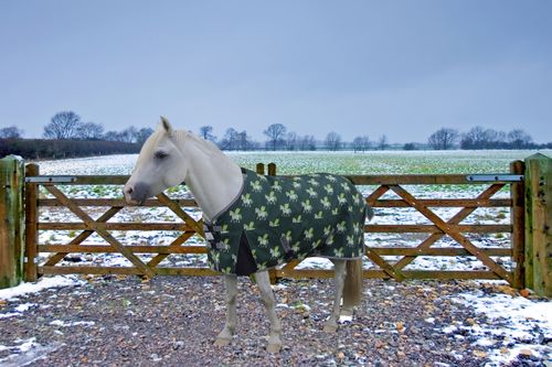 TuffRider 1200D Ripstop 220gms Horse Print Standard Neck Two Tone Pony Turnout Blanket - Hunter