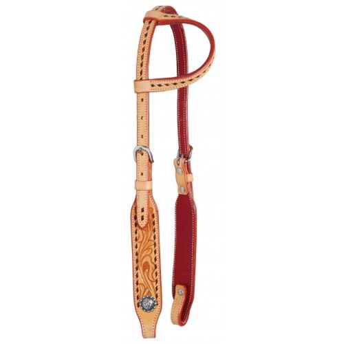 Western Rawhide Country Legend Buckstitch and Flower One Ear Headstall - Chestnut