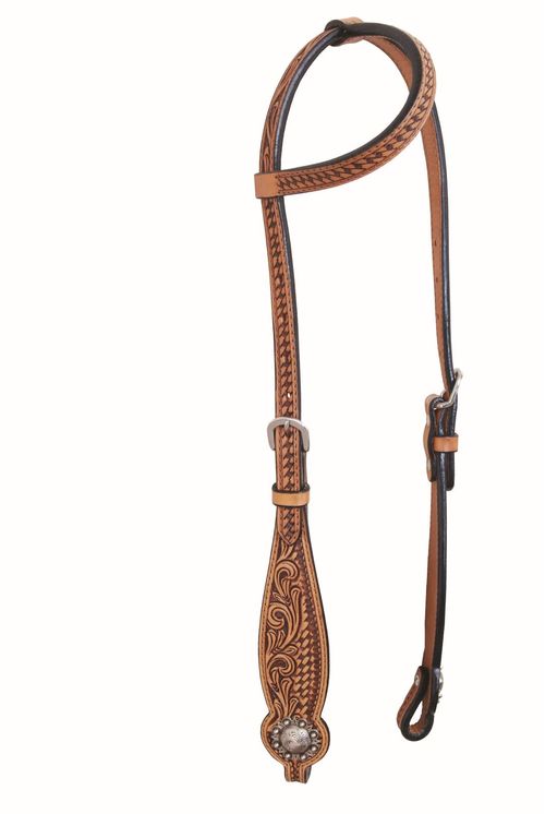 Western Rawhide Country Legend Floral and Basket One Ear Headstall - Golden Tan