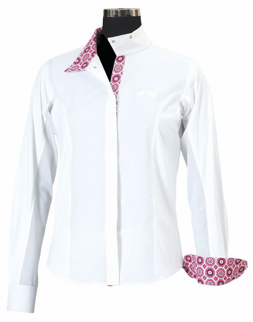 Equine Couture Kids' Kelsey Long Sleeve Show Shirt - White/Pink