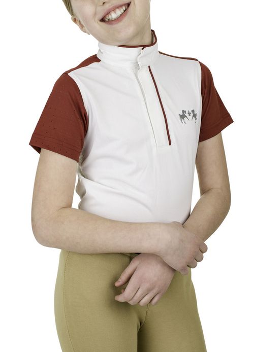 Equine Couture Kids' Magda Equicool Short Sleeve Show Shirt - White/EC Red