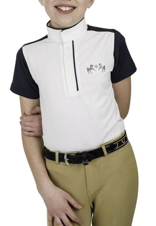 Equine Couture Kids' Magda Equicool Short Sleeve Show Shirt - White/EC Navy