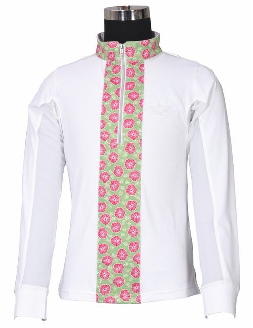 TuffRider Kids' Athena EquiCool Riding Sport Shirt - White/Lime Green
