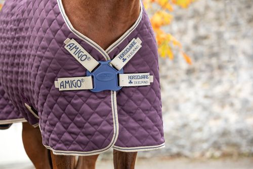 Amigo Disc Front Stable Blanket Plus Medium - Fig/Navy/Tan