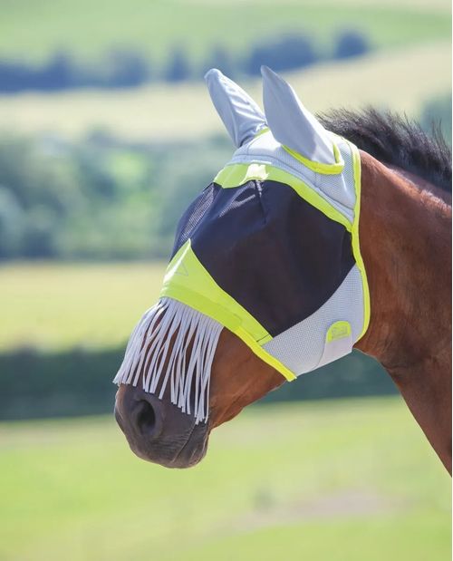 Shires Air Motion Fly Mask w/Ears & Nose Fringe - Lime