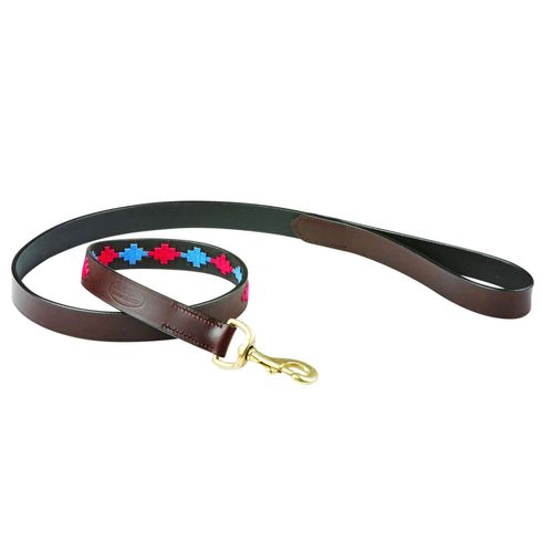 Weatherbeeta Polo Leather Dog Lead - Beaufort Brown/Pink/Blue