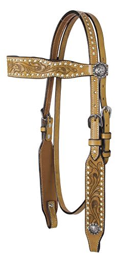 Western Rawhide Country Legend Buckstitch and Flower Browband Headstall - Golden Tan