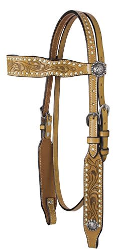 Western Rawhide Country Legend Buckstitch and Flower Browband Headstall - Golden Tan