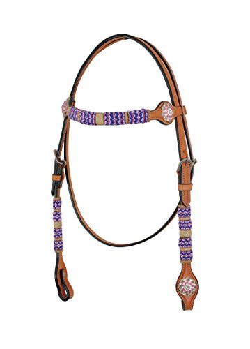 Western Rawhide Pink/Crystal Browband Headstall - Chestnut