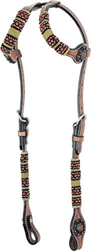 Western Rawhide Red Beads Doube Ear Headstall - Golden Tan