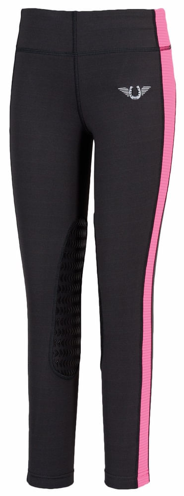TuffRider Kids' Ventilated Schooling Riding Tights - Charcoal/Neon Pink