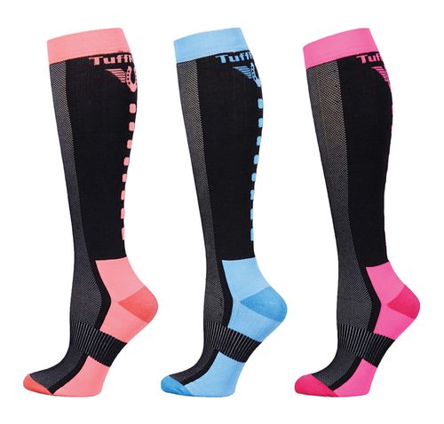TuffRider Women's Ventilated Knee High Socks 3 Pack - Neon Peach/Neon Blue/Neon Pink