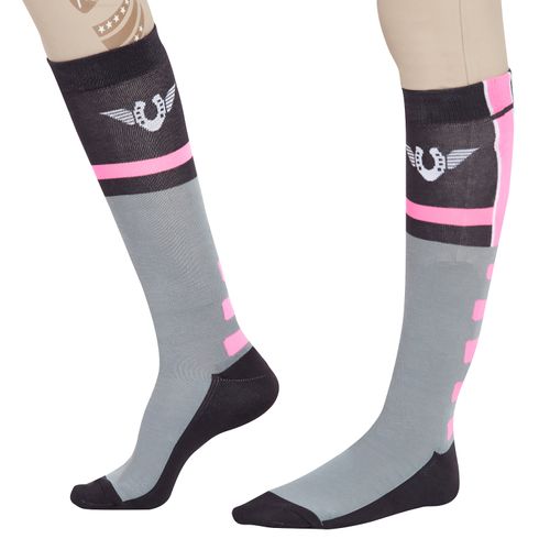 TuffRider Women's Impulsion Knee High Socks - Light Charcoal/Neon Pink