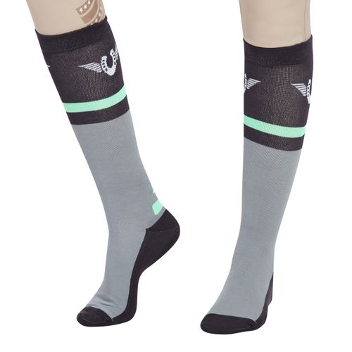 TuffRider Women's Impulsion Knee High Socks - Light Charcoal/Neon Green