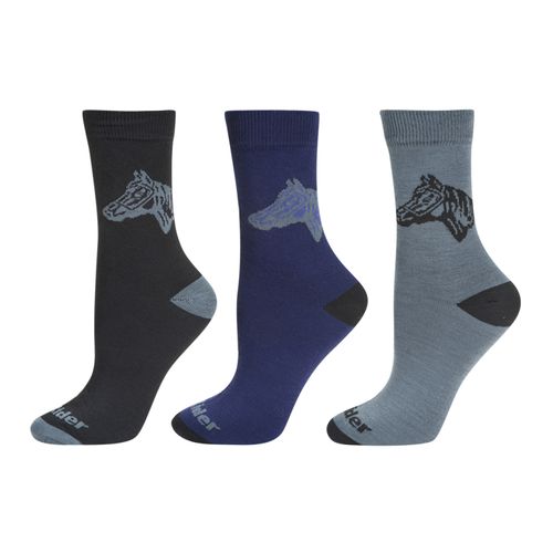 TuffRider Women's Starter Socks 3 Pack - Black/Grey/Navy