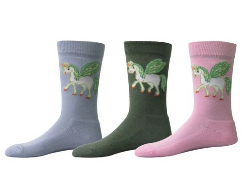 TuffRider Kids' Unicorn Socks 3 Pack - Light Blue/Hunter Green/Pink