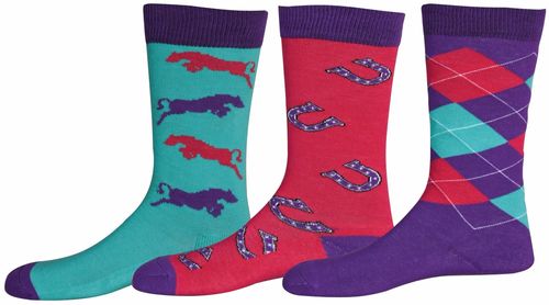 TuffRider Kids' Trio Ankle Socks - Deep Purple/Hot Pink/Lagoon