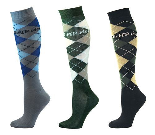 TuffRider Women's Argyle Knee High Socks - Light Gray/Olive/Black
