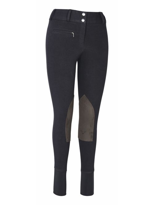 TuffRider Women's Cotton Lowrise Wide Waistband Knee Patch Breeches - Black