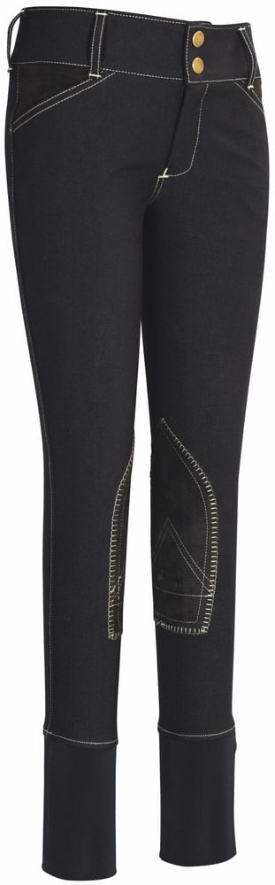 Equine Couture Kids' Sportif Natasha Knee Patch Breeches - Black/Lt Tan Stitching