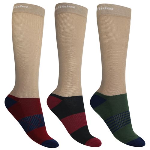 TuffRider Equicool Ventilated Riding Socks 3 Pack - Navy/Wine/Duck Green