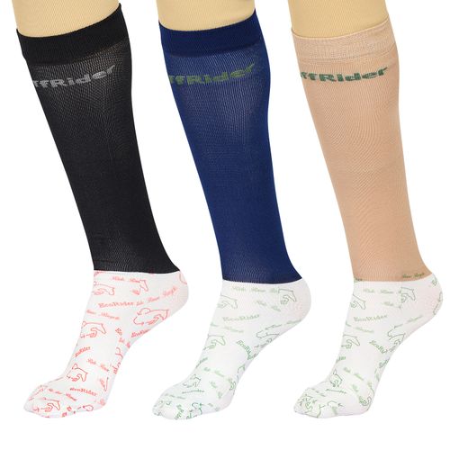 TuffRider Women's Ecorider 3 Pack Socks - Black/Light Tan/Navy