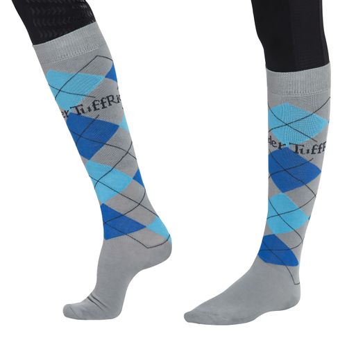 TuffRider Argyle Knee High Socks - Light Gray/Royal/Light Blue