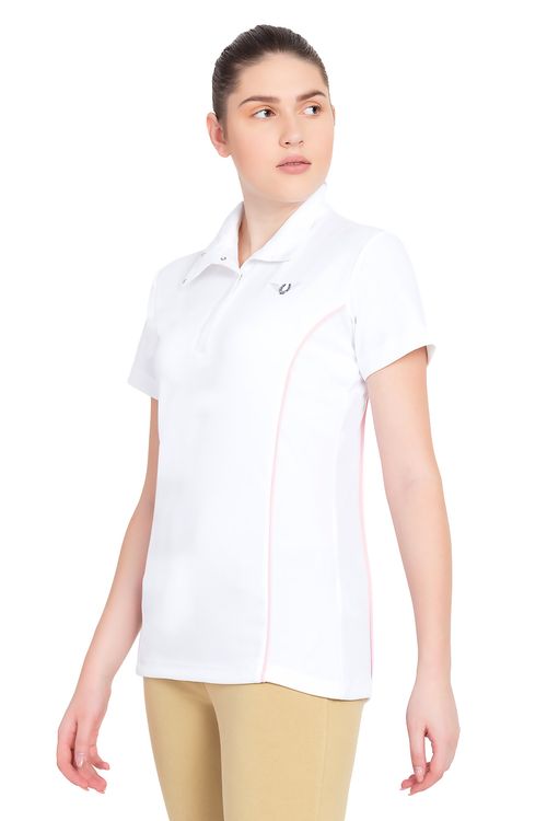 TuffRider Women's Kirby Kwik Dry Short Sleeve Show Shirt - White/Petal Pink