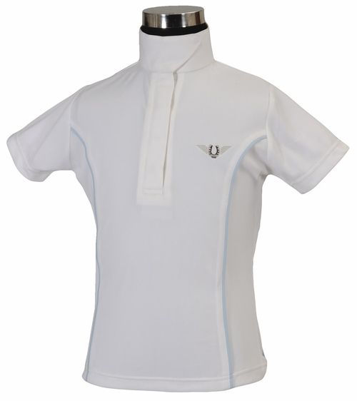 TuffRider Kids' Kirby Kwik Dry Short Sleeve Show Shirt - White/Glacier Blue