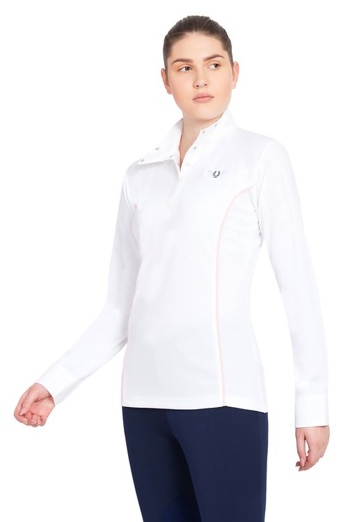 TuffRider Women's Kirby Kwik Dry Long Sleeve Show Shirt - White/Petal Pink