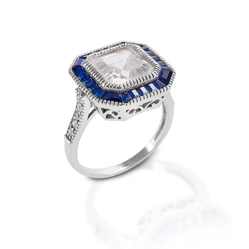 Kelly Herd Large Asscher Cut Spinel Ring - Sterling Silver/Blue