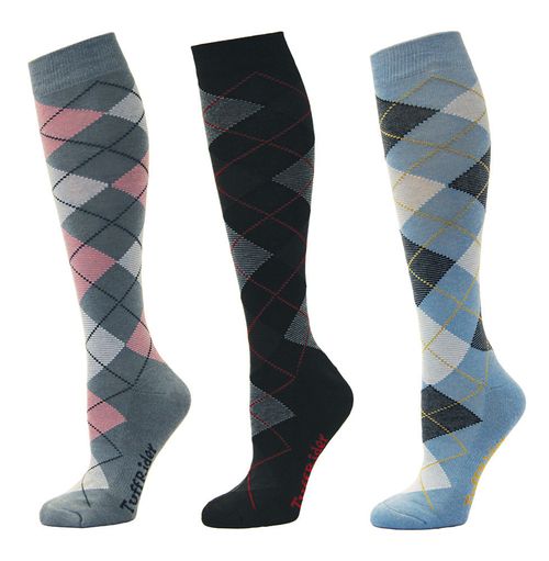 TuffRider Women's Bamboo Argyle Knee High Socks - Light Gray/Black/Light Blue