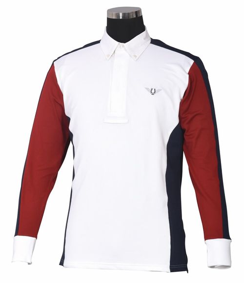 TuffRider Men's Dennison Long Sleeve Show Shirt - White/EC Navy/EC Red
