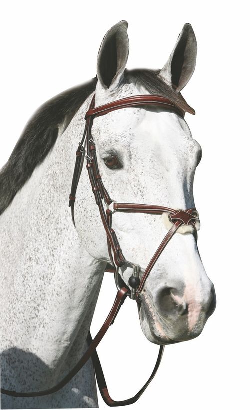 Henri de Rivel Pro Mono Crown Raised Figure Eight Bridle w/Rubber Reins - Australian Nut