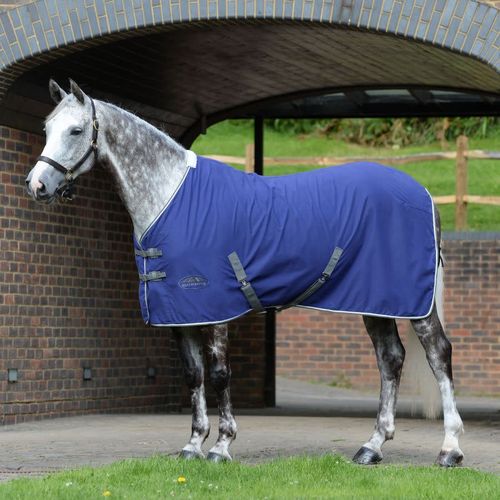 Weatherbeeta Cotton Show Sheet With Surcingles II Standard Neck - Dark Blue/Grey/White